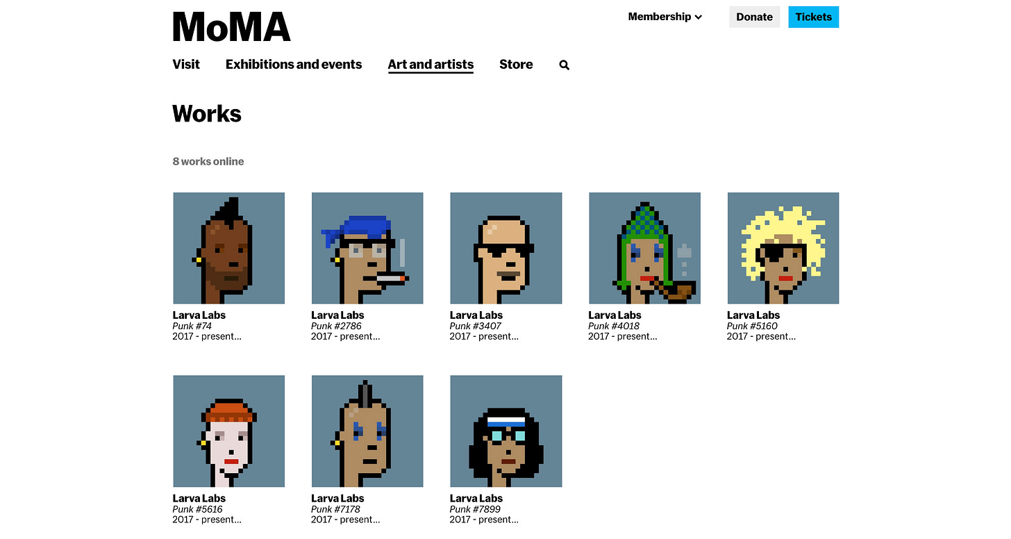 MoMA adds CryptoPunks NFTs to its permanent collection