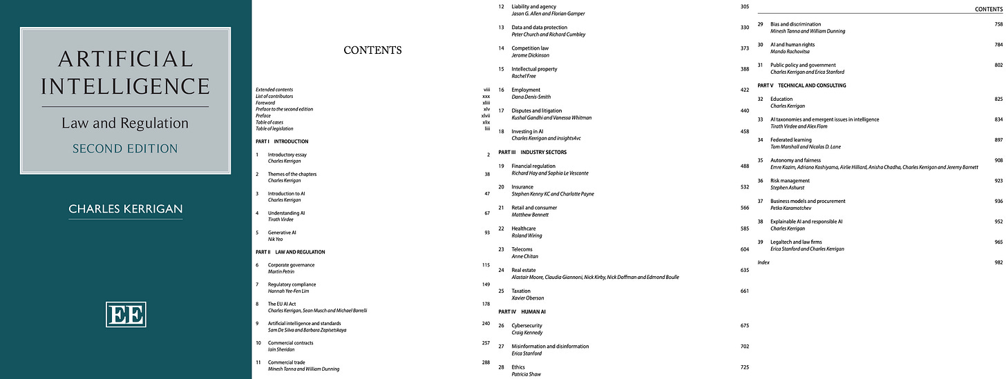 Artificial Intelligence Law and Regulation book contents featuring insights4vc chapter
