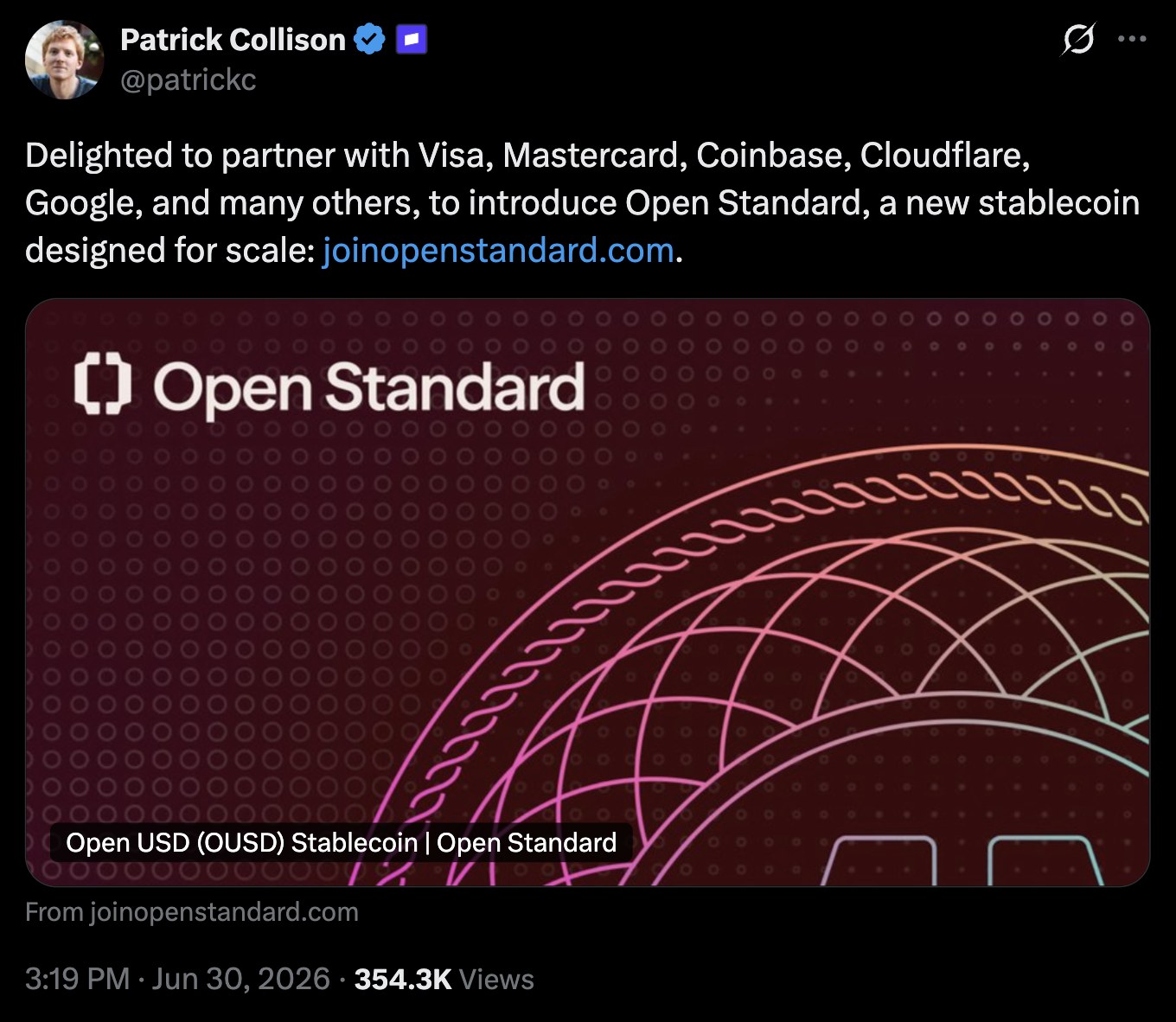 Patrick Collison on Open Standard and the Open USD stablecoin strategy
