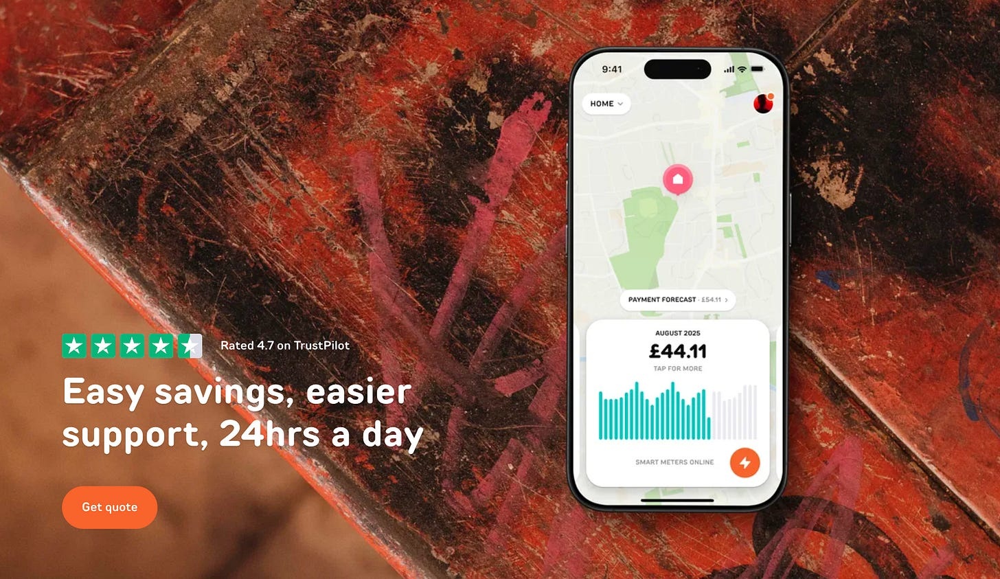 Fuse Energy app interface showing energy savings and customer usage incentives