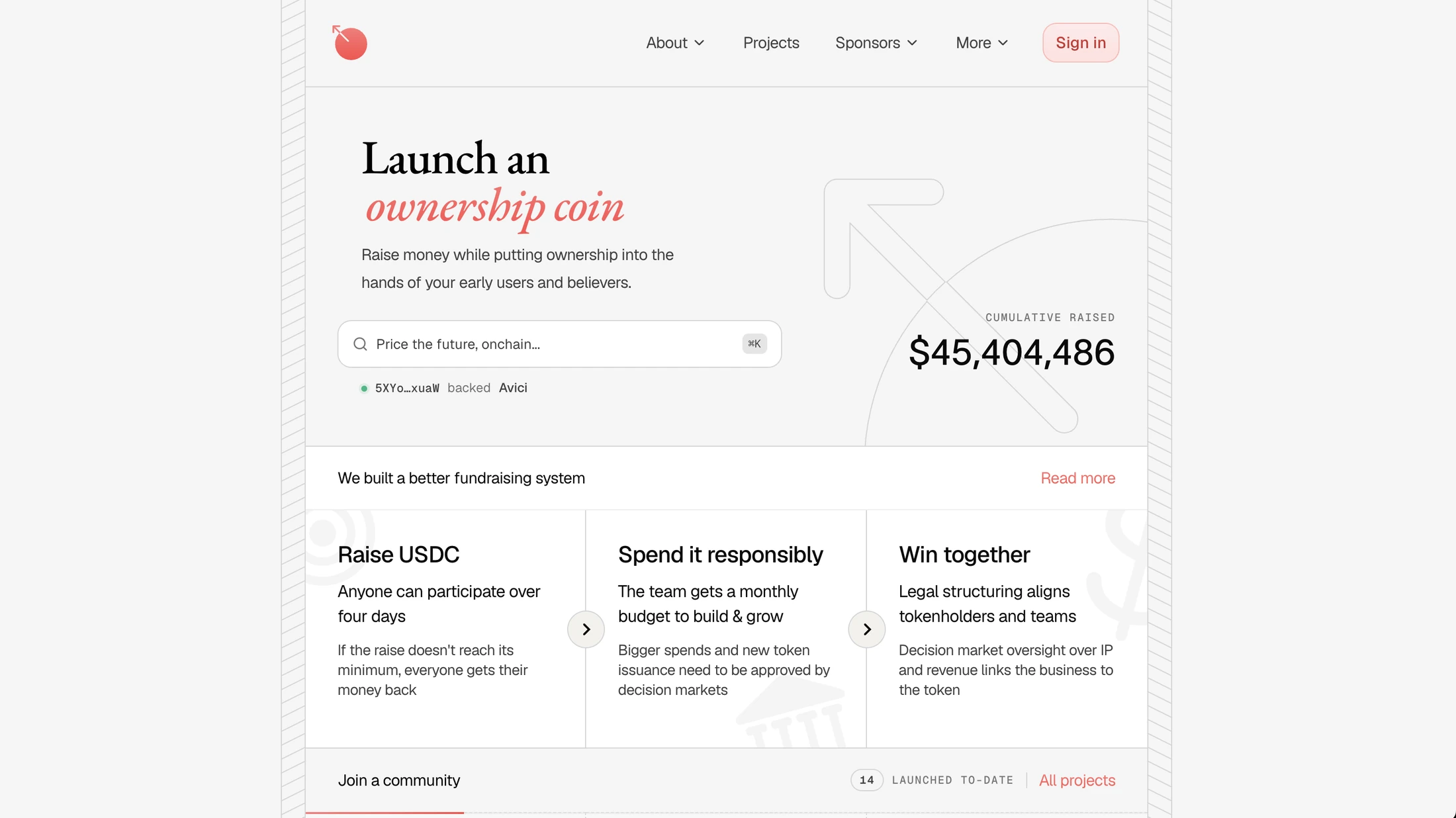 MetaDAO futarchy launch interface