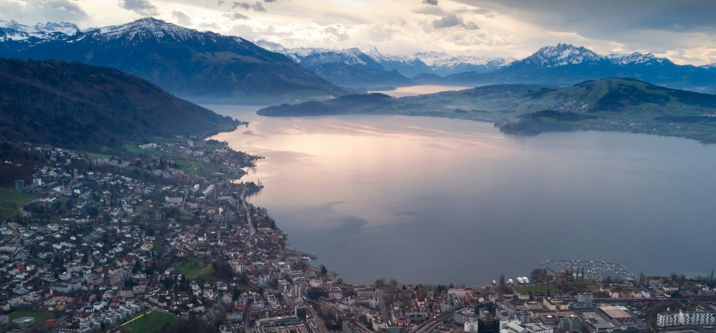 Zug Switzerland as Crypto Valley with lake and mountain view