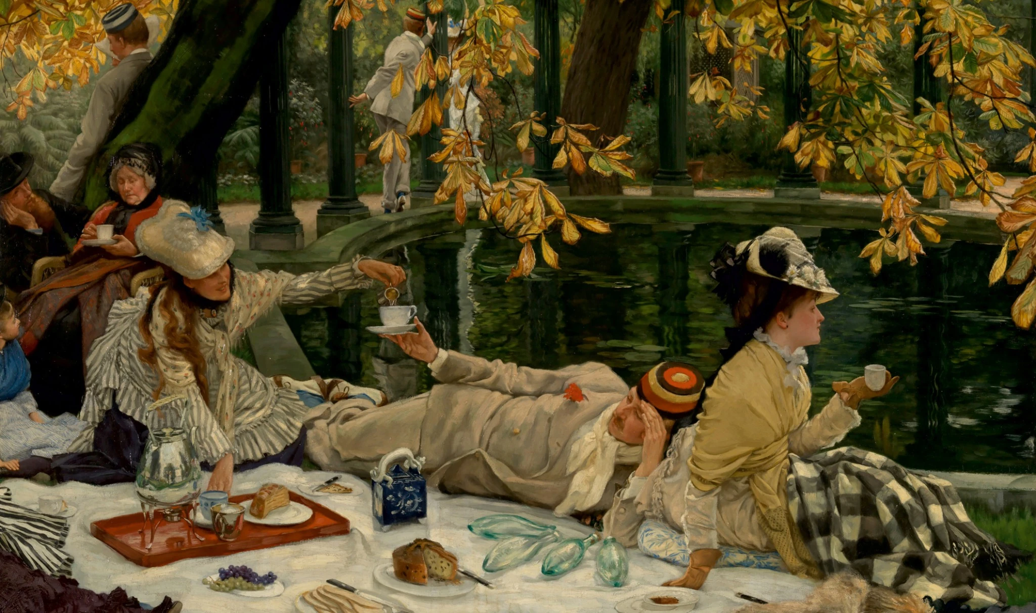 A painting by James Tissot showing a group beside a garden pool.